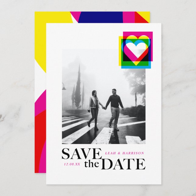 Color Pop Flat Save The Date Card (Front/Back)