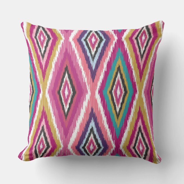 Color Pop Ikat Diamonds Throw Pillow (Front)