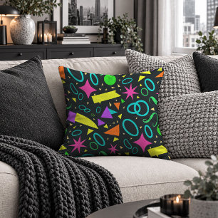 Color Pop Neon Shapes Black Accent Pillow Design