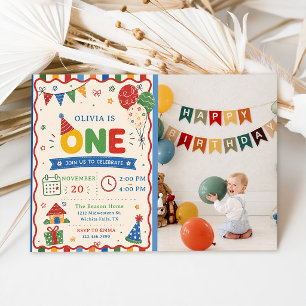 Color Pop ONE Birthday Party Photo Invitation