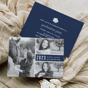 Color Pop Photo Graduation Party Invite Navy