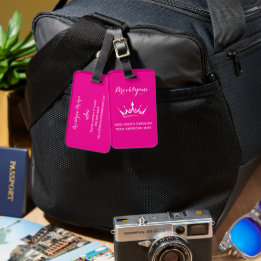 Color Pop Pink Pageant Crown Custom Luggage Tags
