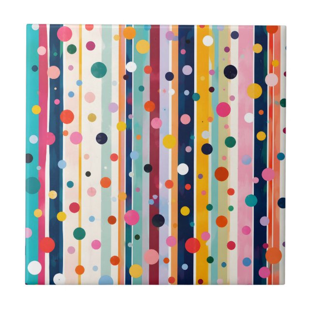 Color Pop Polka Stripe Pattern Ceramic Tile (Front)