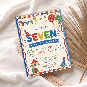 Color Pop SEVEN Birthday Party Invitation