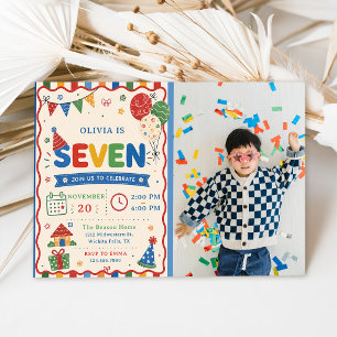 Color Pop SEVEN Birthday Party Photo Invitation