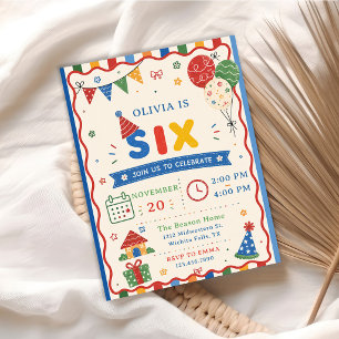 Color Pop SIX Birthday Party Invitation
