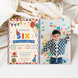 Color Pop SIX Birthday Party Photo Invitation