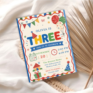 Color Pop THREE Birthday Party Invitation