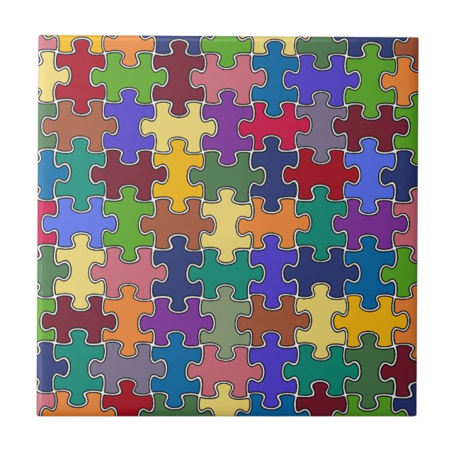 color puzzle pieces ceramic tile (Front)