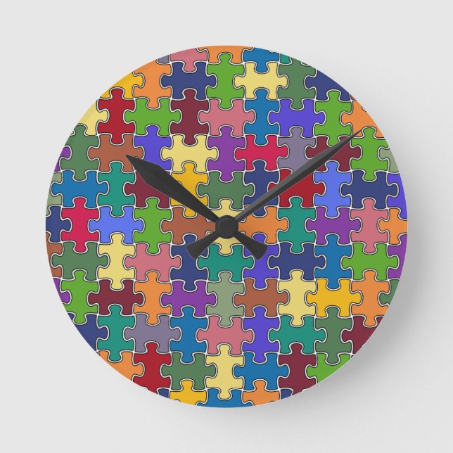 color puzzle pieces round clock (Front)