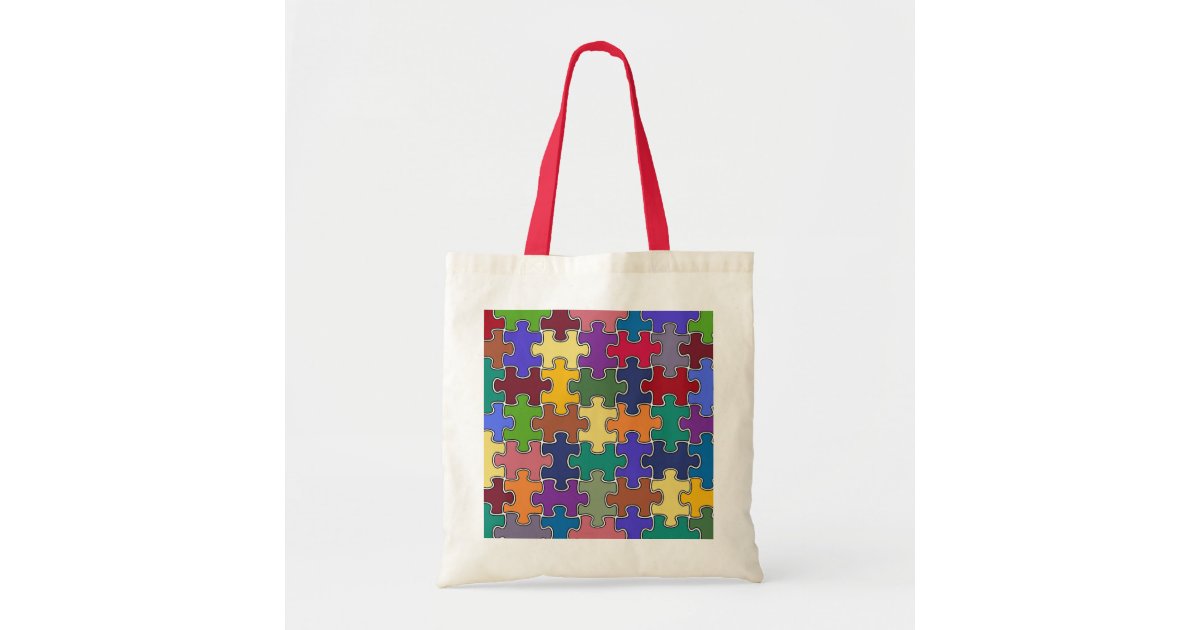 color puzzle pieces tote bag Zazzle