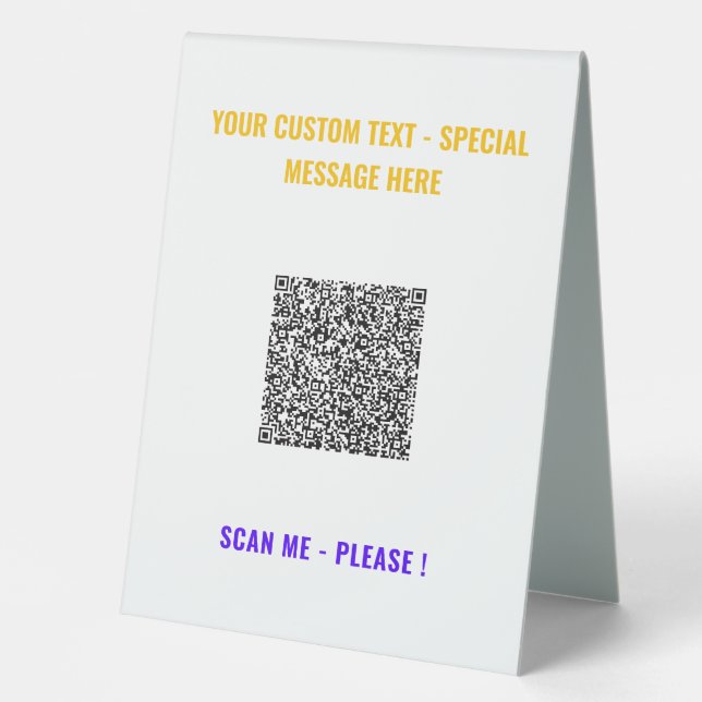 Color QR Code Custom Text Personalized Table Sign (Front)