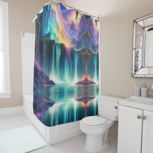 Color Rainbow Spectrum Waterfall Mountains Shower Curtain