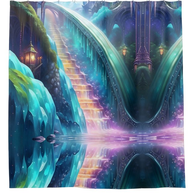 Color Rainbow Spectrum Waterfall Staircase Shower Curtain (Front)
