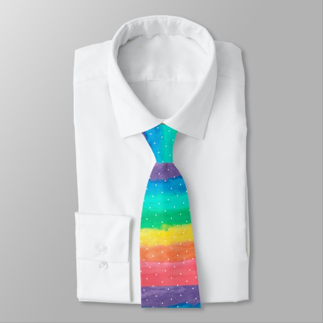 Color Rainbow Watercolors Stripes Pattern Neck Tie (Tied)