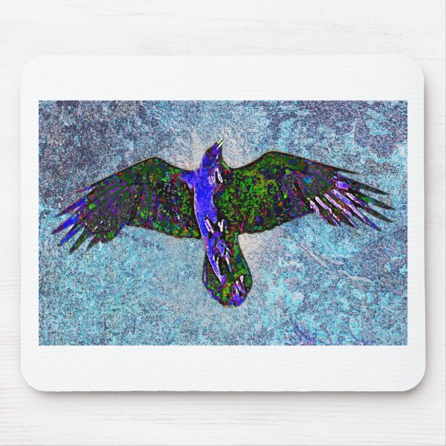 Color Raven On Blue Mouse Pad (Front)