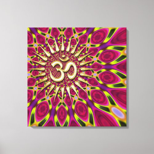 Color Rays Gold Om Sign Psychedelic Canvas