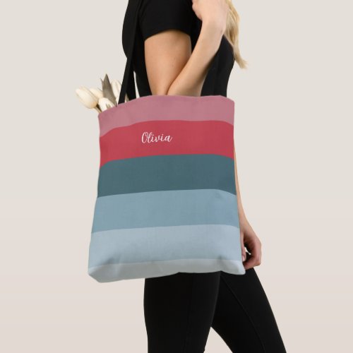 Color Red And Green Stripe Monogram Tote Bag