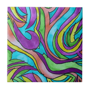 Color Rhythm-Hand Painted Abstract Watercolor Art Ceramic Tile