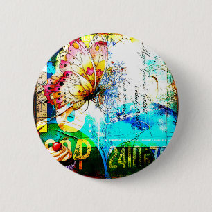 Color Riot Retro Butterfly Collage Button