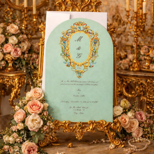 Color Rococo Crest Monogram Photo Wedding Invitation