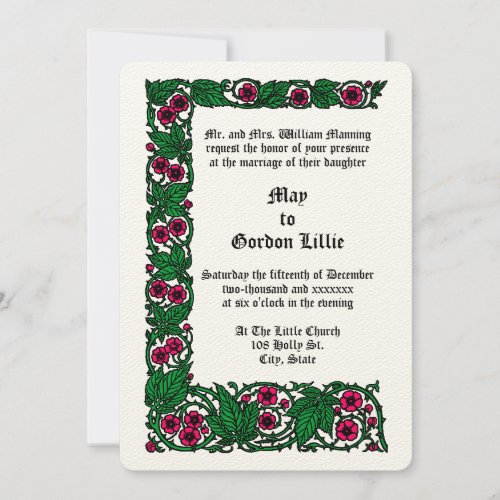 Color Rose Flowers Vine Border Wedding Invitation