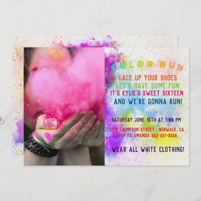 Color Run Birthday Party Invitation (Front/Back)