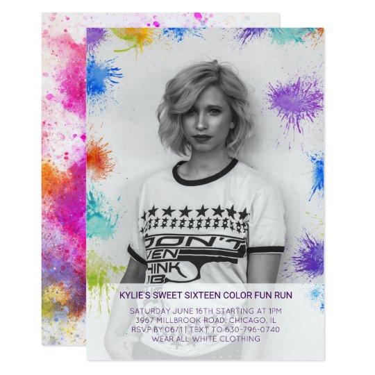color run sweet sixteen birthday party invitation zazzle com