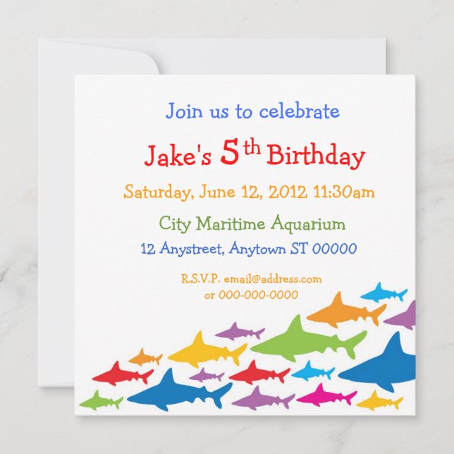 Color Sharks Birthday Invitation (Front)