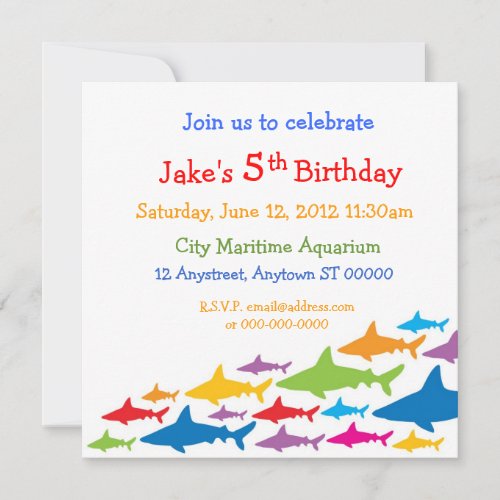 Color Sharks Birthday Invitation