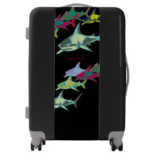 Color Sharks on Black Luggage with Name
