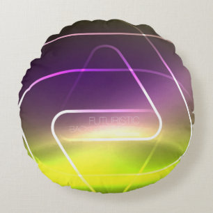 Color shiny neon lights background with abstract l round pillow