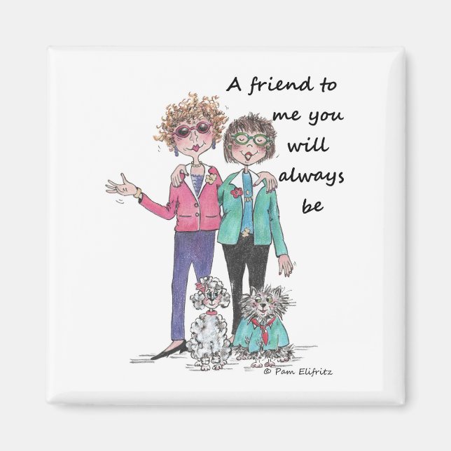 Color Sketch Art Two Girl Friends pets Together Magnet (Front)