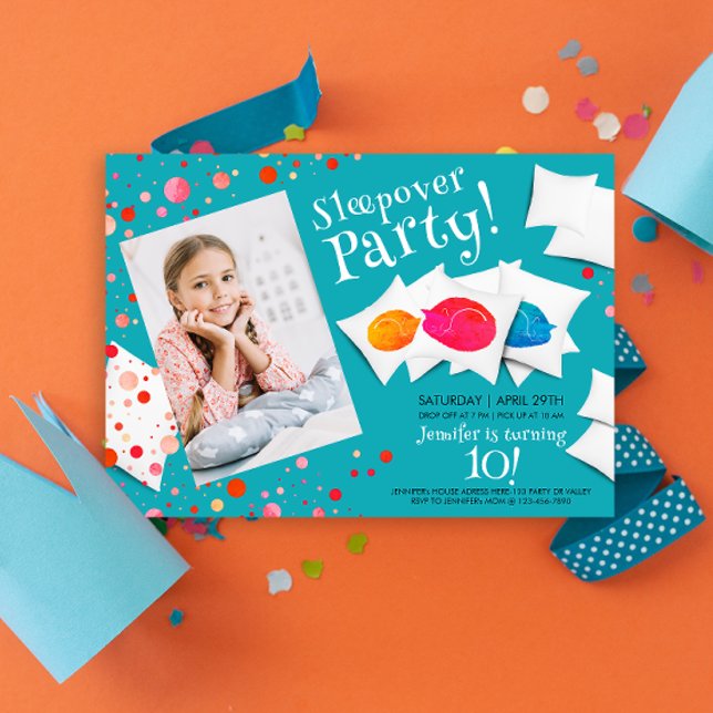 Color Sleeping Cats Slumber Sleepover Party Photo  Invitation (Creator Uploaded)