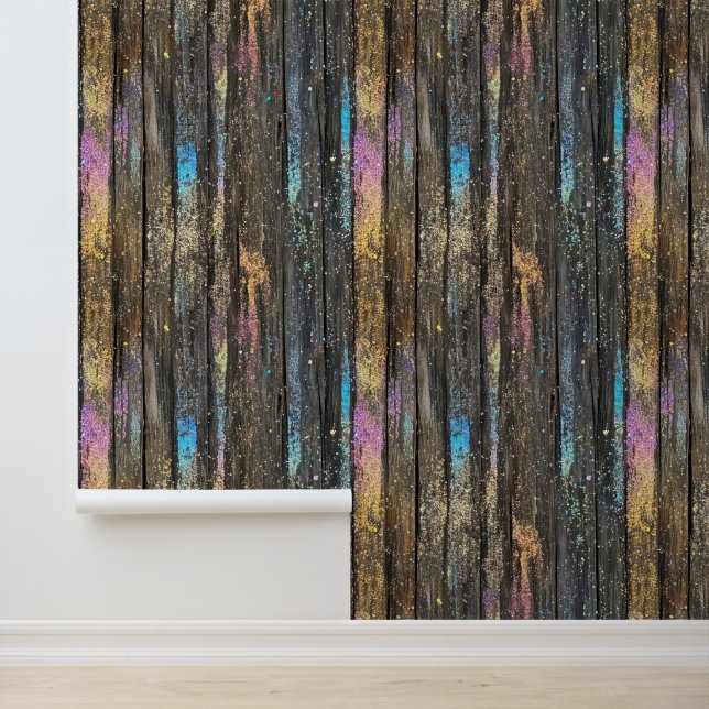 Color Sparkle Wood Pattern Wallpaper (Application)
