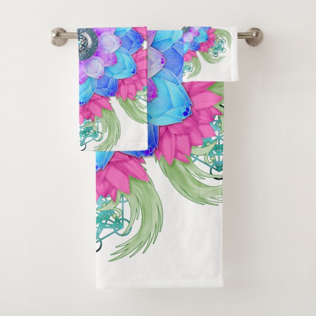Color spectrum lotus flower bath towel set (Insitu)
