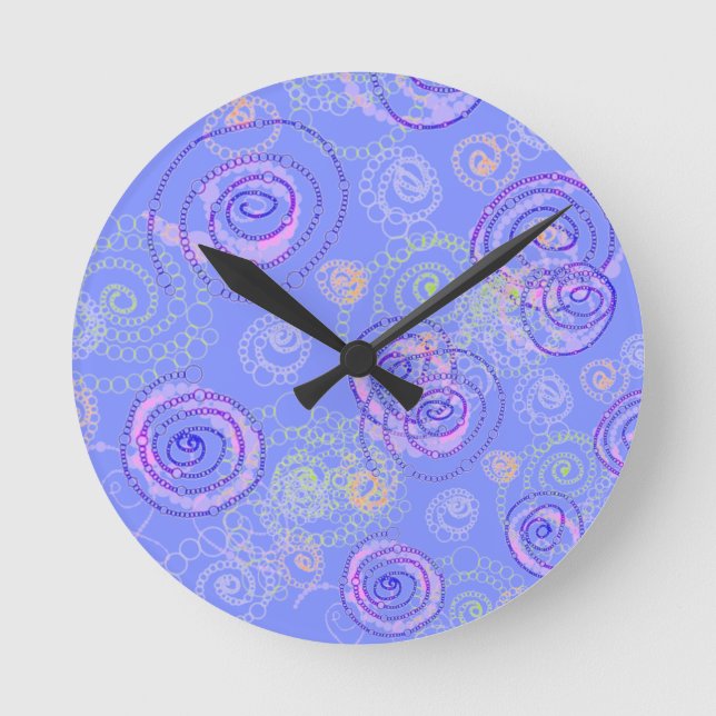 Color Spirals Clock, Periwinkle Round Clock (Front)