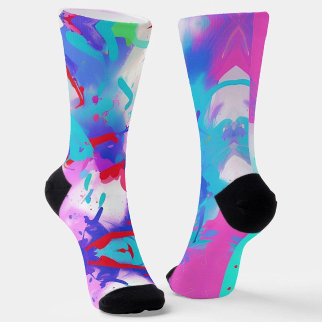 Color splash abstract design purple red fuchsia  socks (Angled)