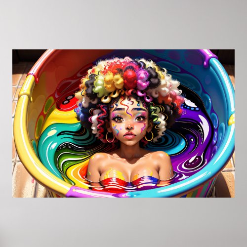 Color Splash Afro Girl Locs Poster
