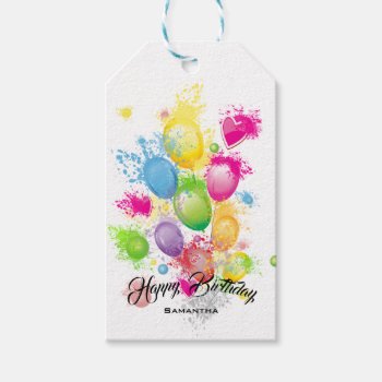 Color Splash Birthday Balloons Gift Tags by LifeInColorStudio at Zazzle