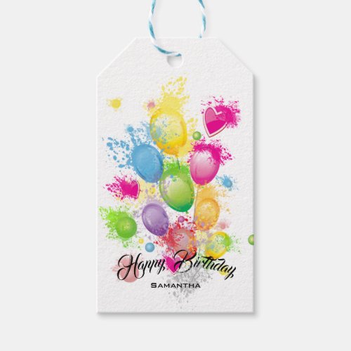 Color Splash Birthday Balloons Gift Tags