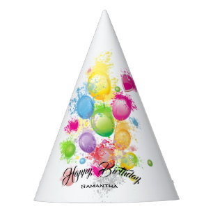 Color Splash Birthday Balloons Party Hat