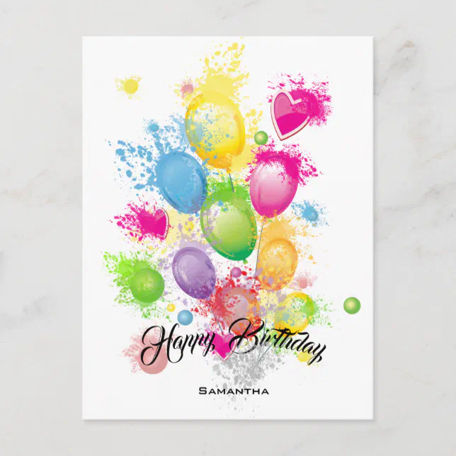 Color Splash Birthday Balloons Postcard | Zazzle