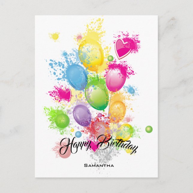 Color Splash Birthday Balloons Postcard (Front)