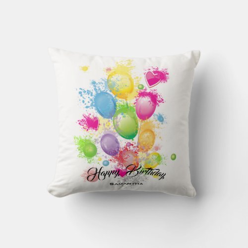 Color Splash Birthday Balloons Throw Pillow
