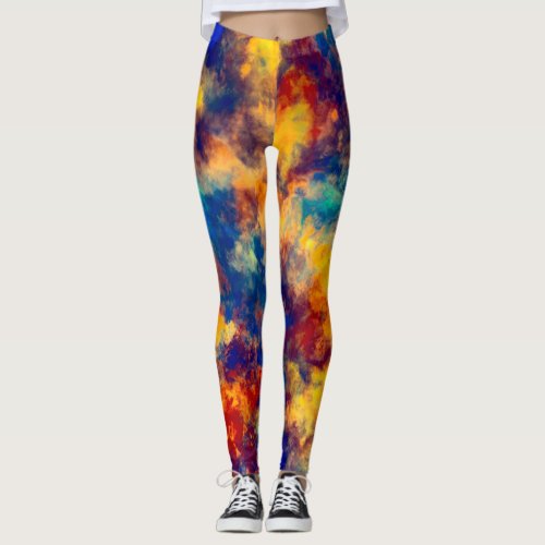 Color Splash Blue Red Yellow Teal Multi Color Leggings