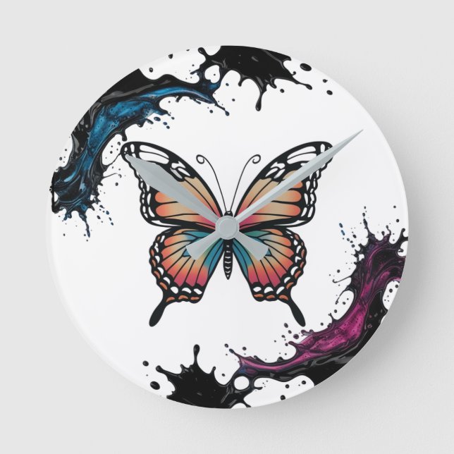 Color Splash Butterfly Wall Clock – Vibrant Nature (Front)