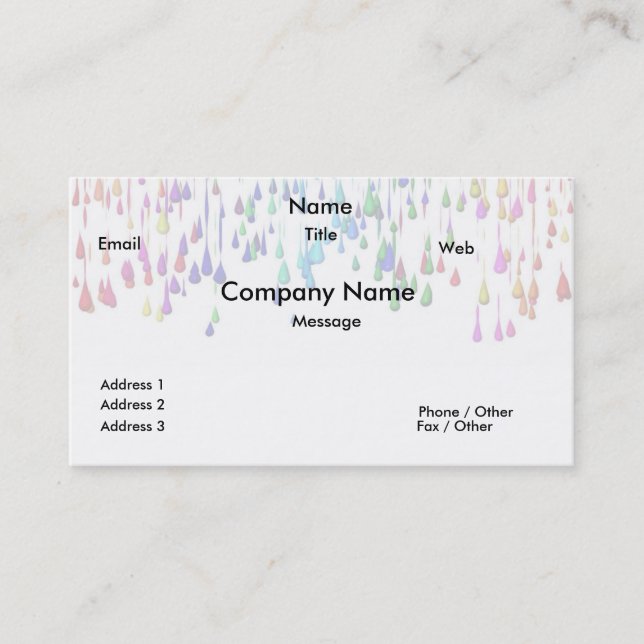 Color Splash Drops Business Card (Front)