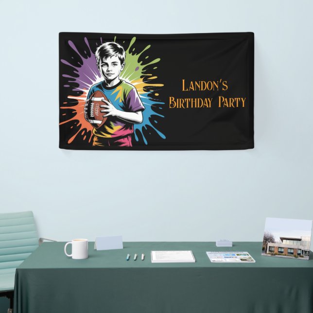Color Splash Football Boy Birthday Party Banner (Tradeshow)