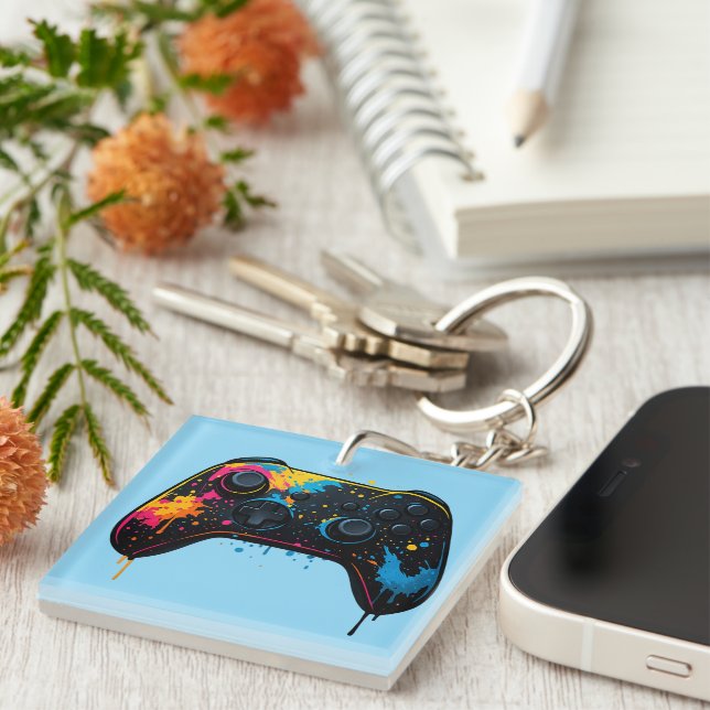 Color Splash Game Controller Sticker  Keychain (Front Right)